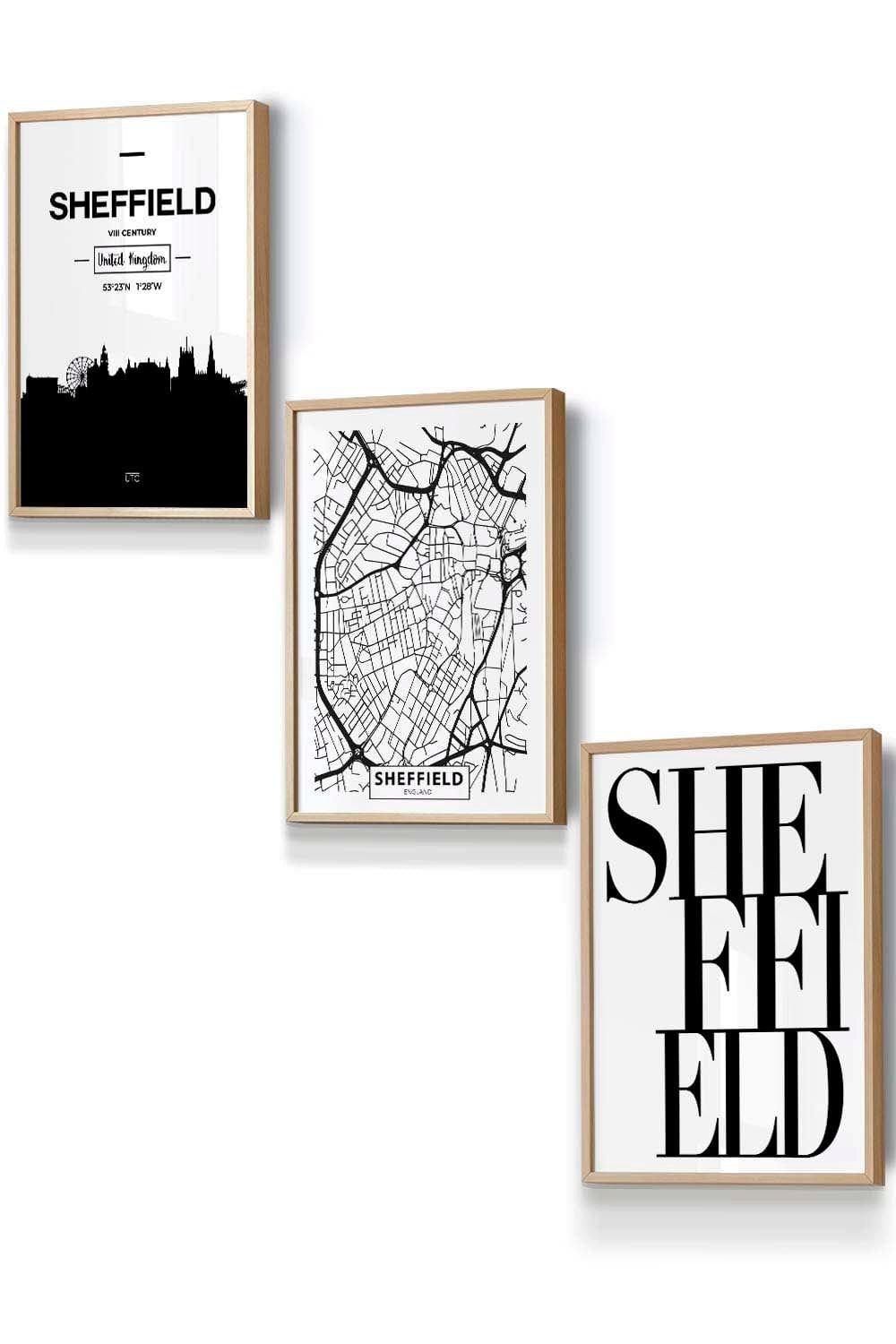 SHEFFIELD Skyline Street Map City Prints Framed Wall Art - Small